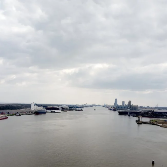 Mobile River looking toward downtown Mobile, Alabama